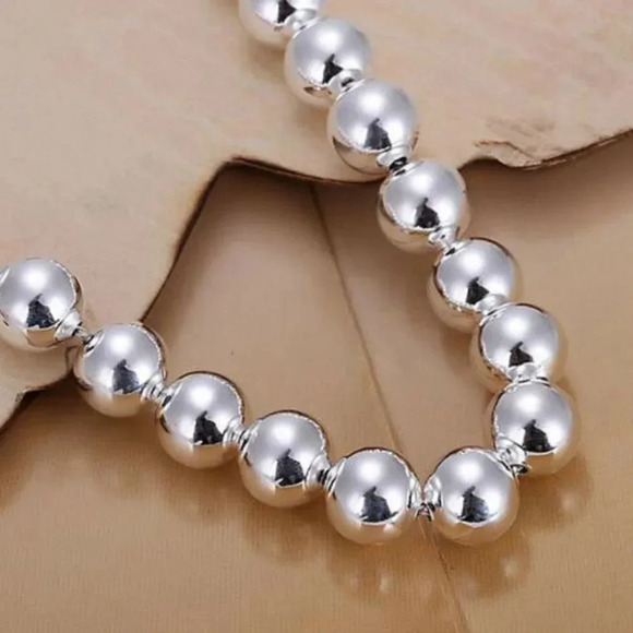 925 Sterling Silver 10 MM Classic Bead Bracelet - Picture 7 of 9